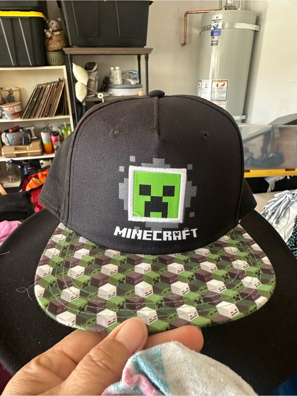 Minecraft Black Snapback Hat with Green Creeper Brim